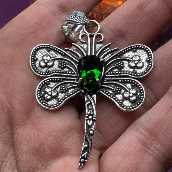 Butterfly Green Topaz 925 Silver Plated Gemstone Handmade Pendant 2" - Picture 2 of 4